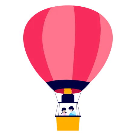 Paar im Heißluftballon  Illustration