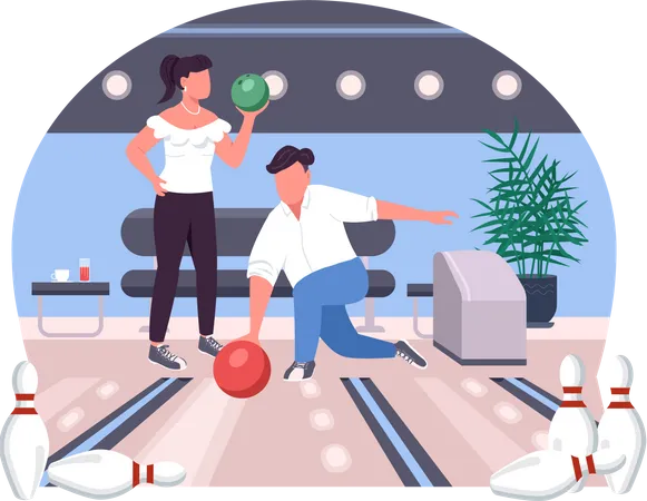 Paar in der Bowlingbahn  Illustration