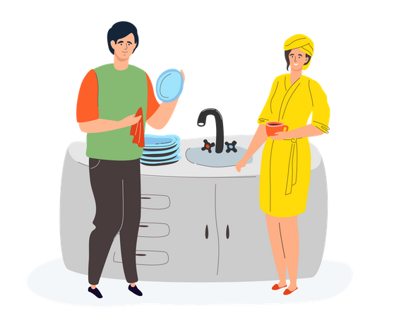 Paar in der Küche  Illustration
