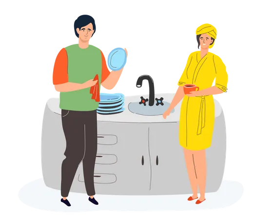 Paar in der Küche  Illustration