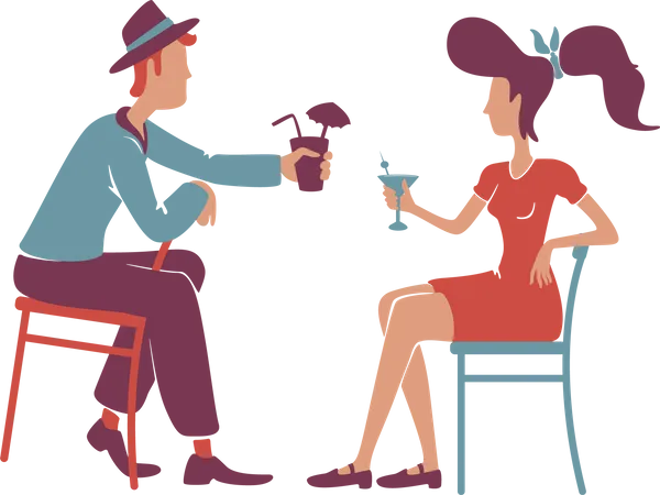 Paar genießt Cocktails in Retro-Bar  Illustration