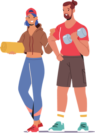 Paar trägt Sportkleidung und Turnschuhe besuchen Fitnessstudio  Illustration
