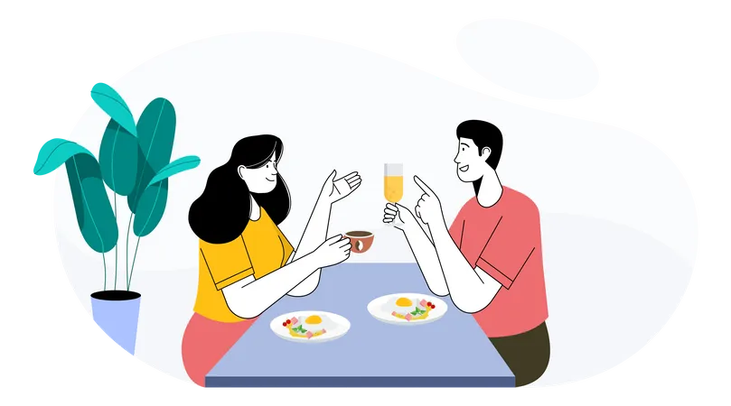 Paar beim Essen im Café  Illustration