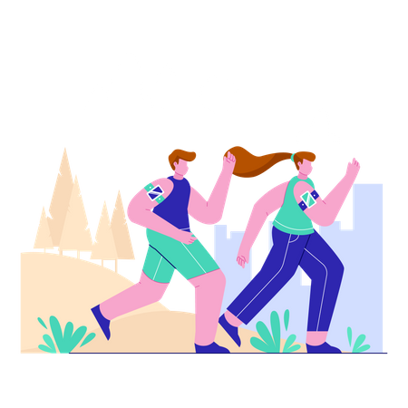 Paar joggt im Stadtpark  Illustration