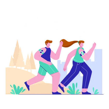 Paar joggt im Stadtpark  Illustration