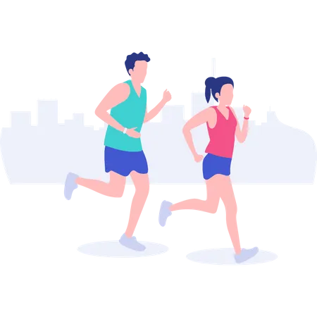 Paar joggt zusammen  Illustration