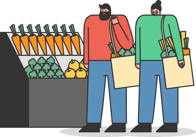 Paar kauft Lebensmittel im Supermarkt  Illustration