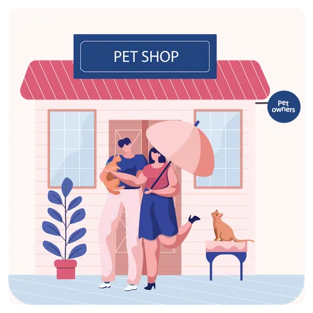 Paar kaufte Katze im Tierladen  Illustration
