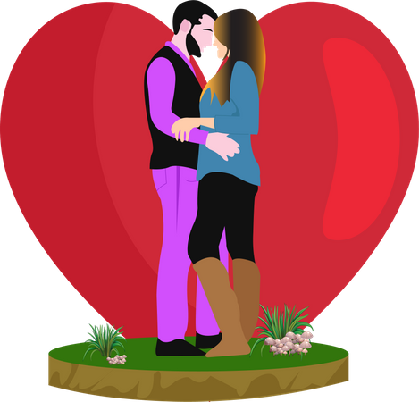 Paar küsst sich am Valentinstag  Illustration