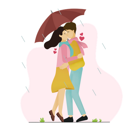 Paar küsst sich im Regen  Illustration