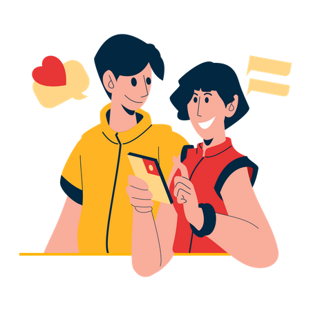 Paar lernt sich über Dating-App kennen  Illustration
