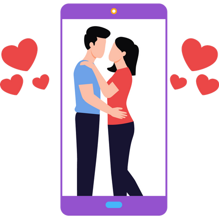 Paar flirtet auf einem Mobiltelefon  Illustration