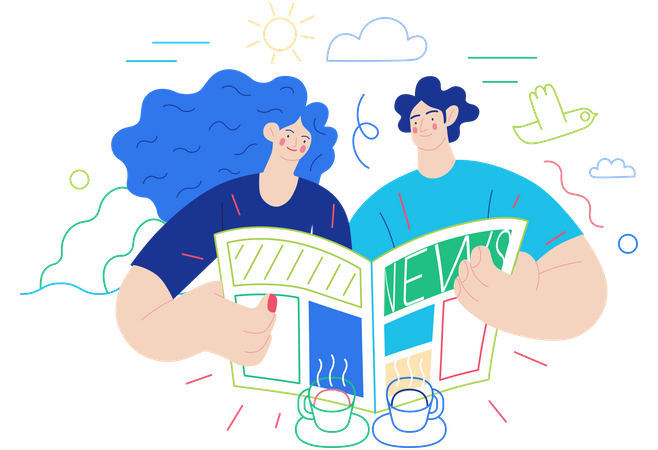 Paar liest morgens Zeitung  Illustration
