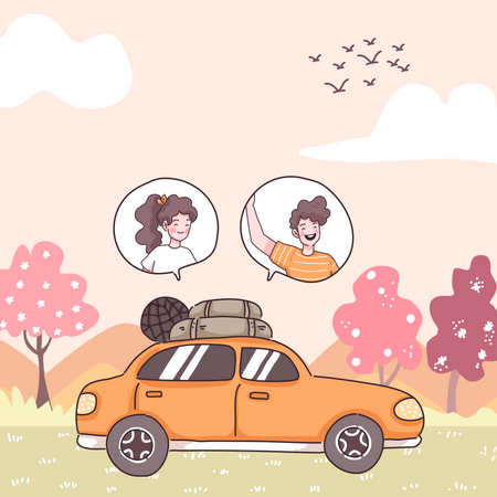 Paar fährt mit dem Auto in den Urlaub  Illustration