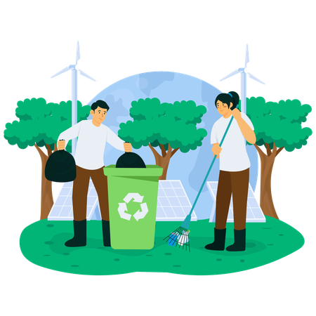 Paar macht Park-Recycling  Illustration
