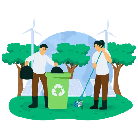 Paar macht Park-Recycling  Illustration