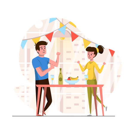 Paar macht Party  Illustration