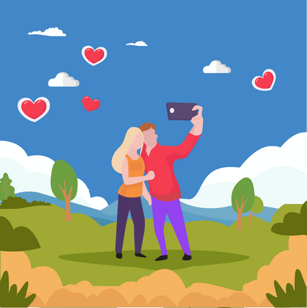 Paar macht am Valentinstag ein Selfie  Illustration