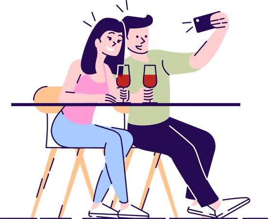 Paar macht Selfie beim Date  Illustration