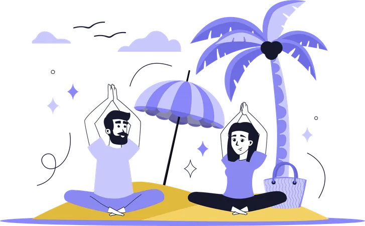 Paar macht Yoga am Strand  Illustration