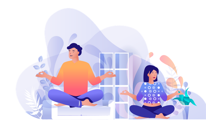 Paar macht Yoga zu Hause  Illustration