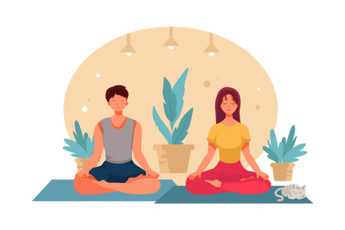 Paar meditiert zu Hause  Illustration