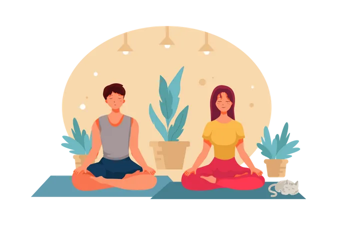 Paar meditiert zu Hause  Illustration