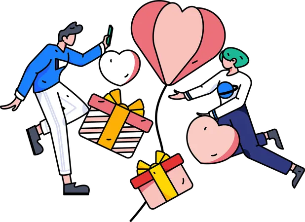 Paar mit Valentinstagsgeschenken  Illustration