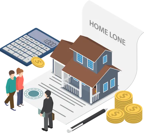 Paar nimmt Eigenheimkredit auf, um Immobilien zu kaufen  Illustration