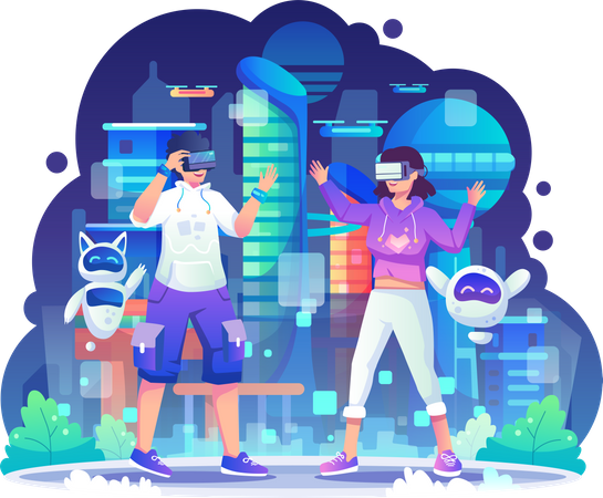 Paar nutzt VR-Technologie  Illustration