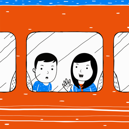 Paar reist in der U-Bahn  Illustration