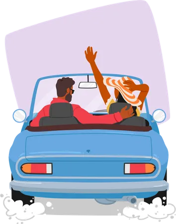 Paar reist mit dem Auto auf Roadtrip  Illustration