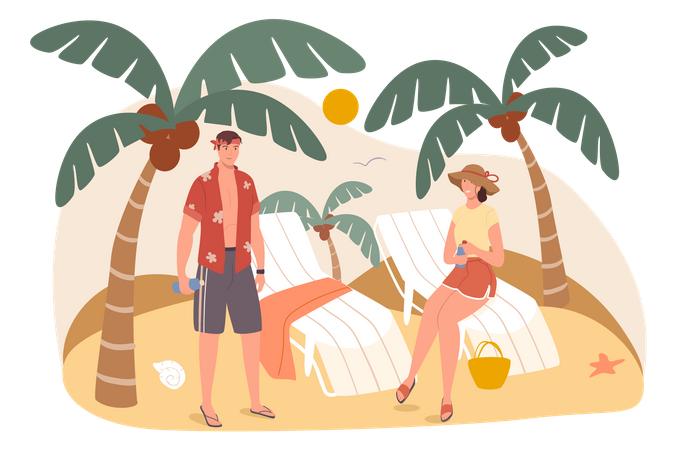 Paar ruht sich am Strand aus  Illustration