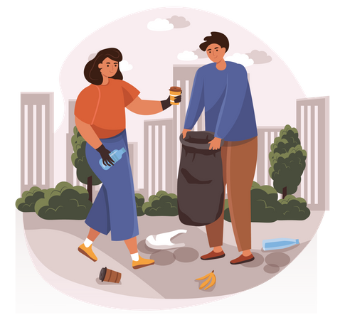 Paar sammelt Müll  Illustration