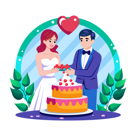 Paar schneidet Hochzeitstorte an  Illustration