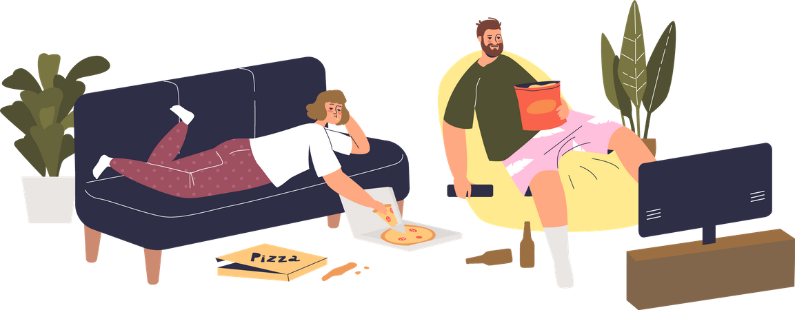 Paar sieht Film beim Essen  Illustration