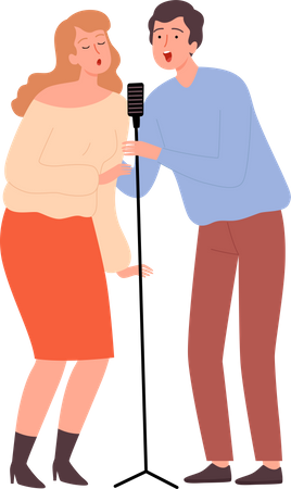 Paar singt Karaoke  Illustration