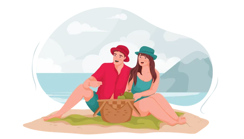 Paar sitzt am Strand  Illustration