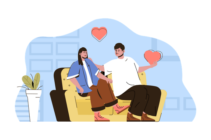 Paar sitzt auf der Couch und fühlt sich geliebt  Illustration