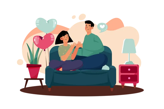 Paar sitzt auf dem Sofa  Illustration