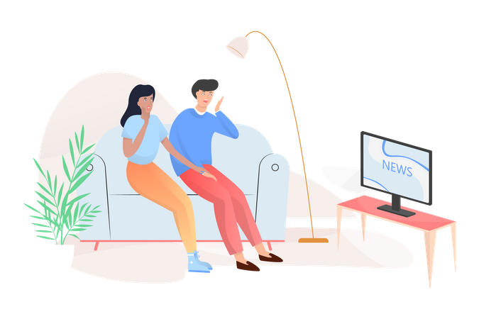 Paar sitzt zu Hause auf der Couch  Illustration