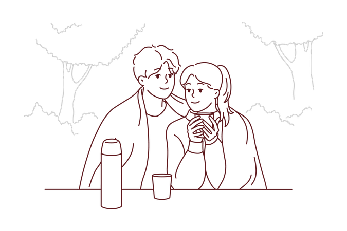 Paar sitzt zusammen auf dem Campingplatz  Illustration