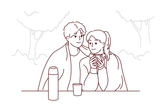 Paar sitzt zusammen auf dem Campingplatz  Illustration