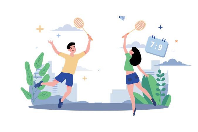 Paar das badminton spielt  Illustration