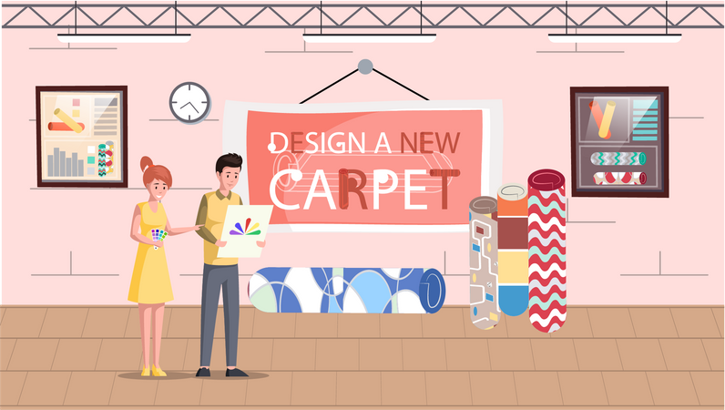 Paar sucht Designerteppich  Illustration