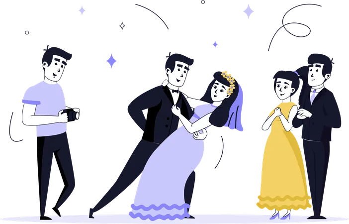 Paar tanzt bei Hochzeit  Illustration