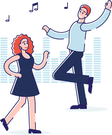 Paar tanzt zusammen zu einem romantischen Lied  Illustration