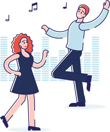 Paar tanzt zusammen zu einem romantischen Lied  Illustration