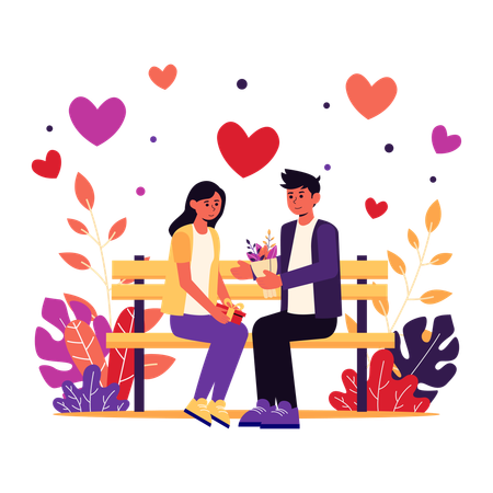 Paar tauscht Geschenke zum Valentinstag aus  Illustration