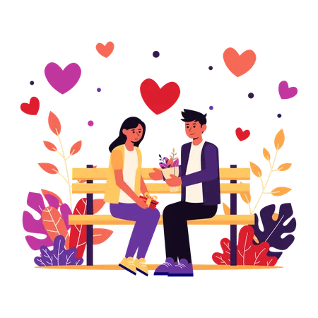 Paar tauscht Geschenke zum Valentinstag aus  Illustration